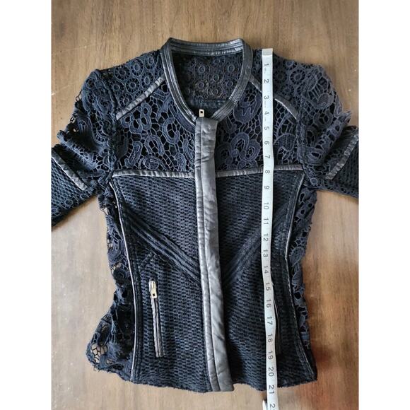 Iro Lewis Black Leather and Lace Crochet Evening Blazer Jacket Women's Size 1 - Picture 9 of 9